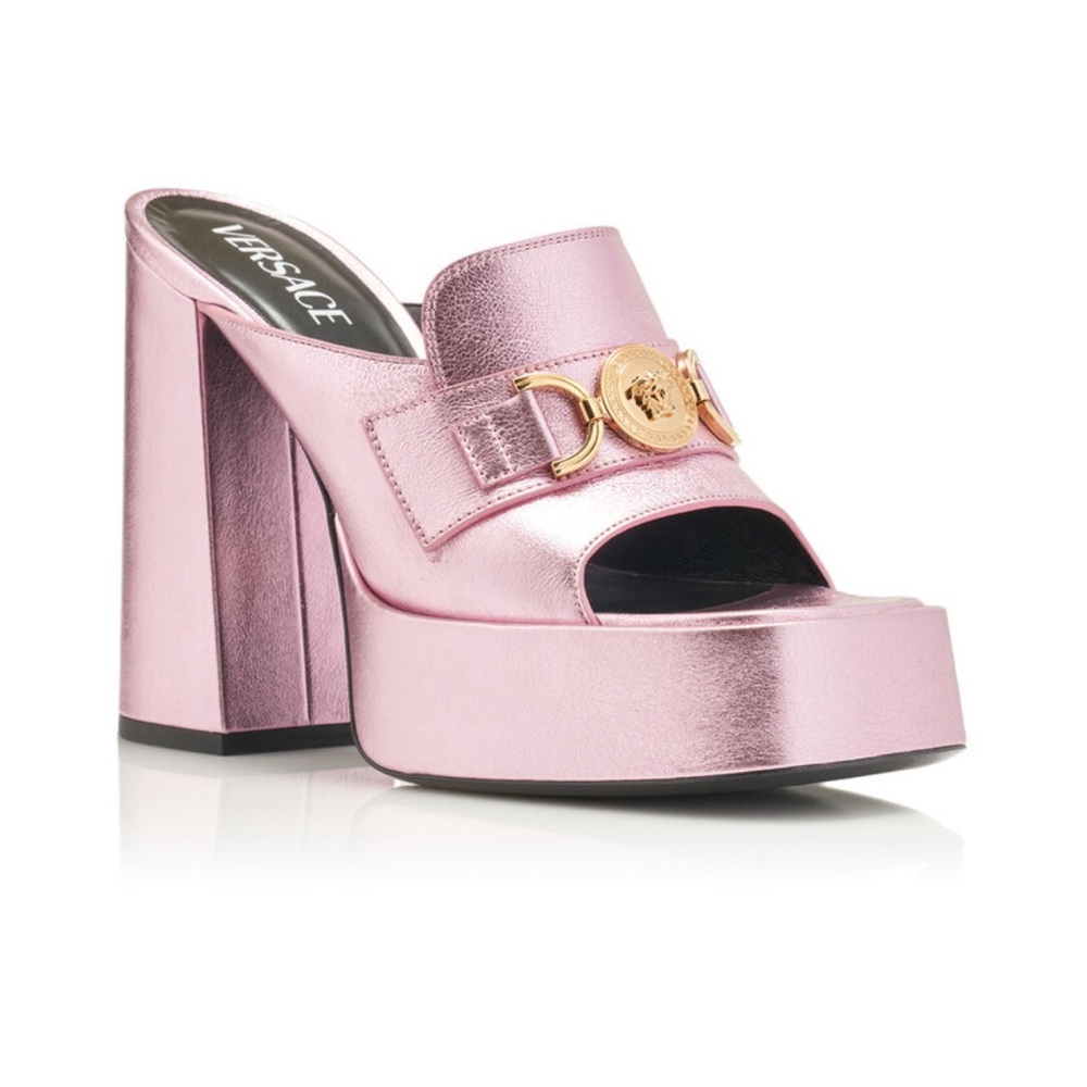 120MM Metallic Leather Platform Sandals Versace NEW